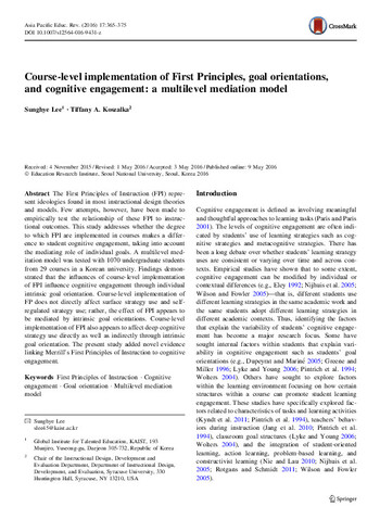 Course-level implementation of First Principles, goal orientations, and cognitive engagement: a multilevel mediation model 이미지